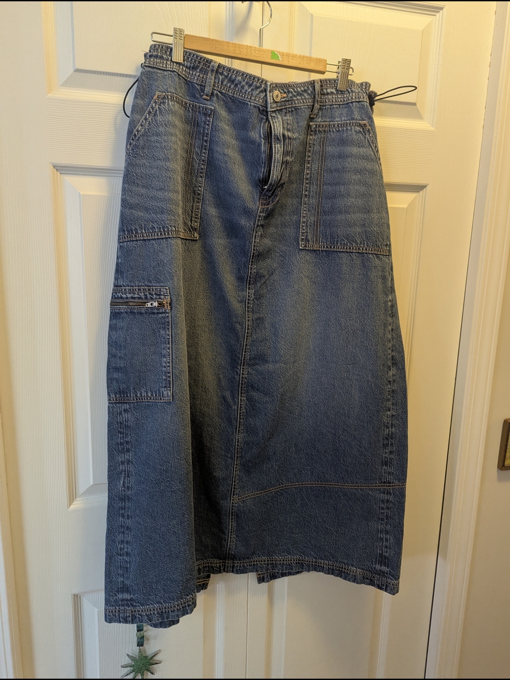 American Eagle Outfitters Blue Denim Maxi Skirt with Utility Pocket